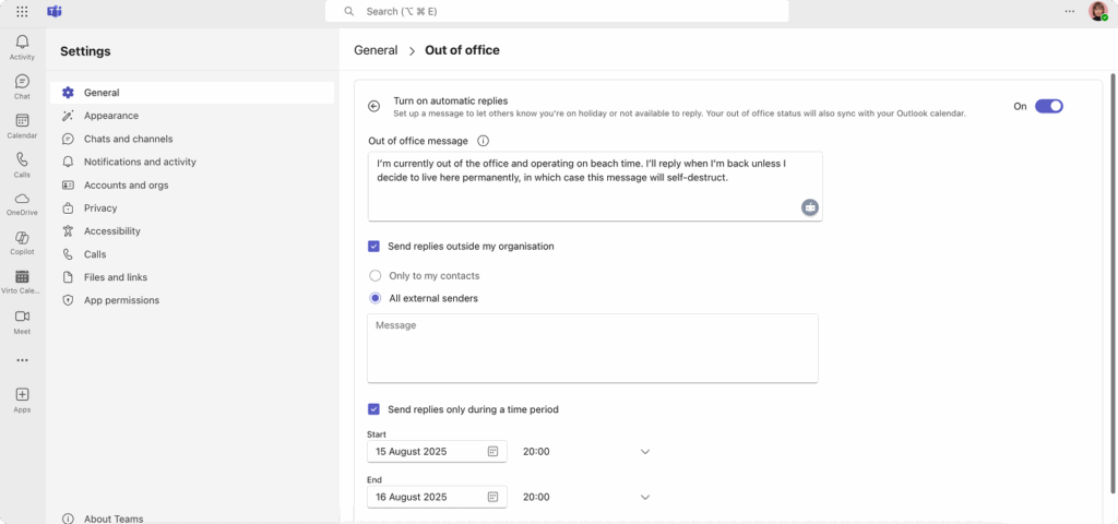 Customizing your out-of-office message
