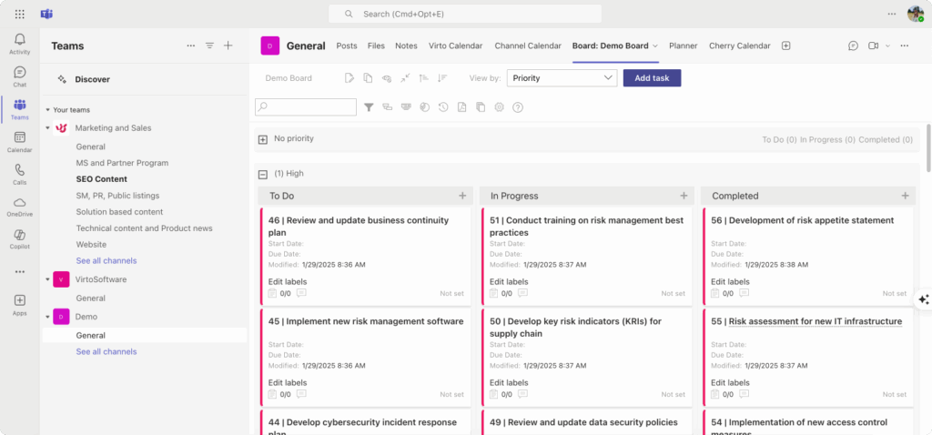 Example Kanban Board App in Teams