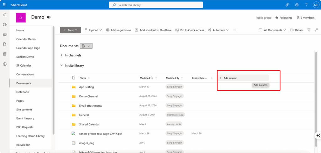 Adding columns in a site library