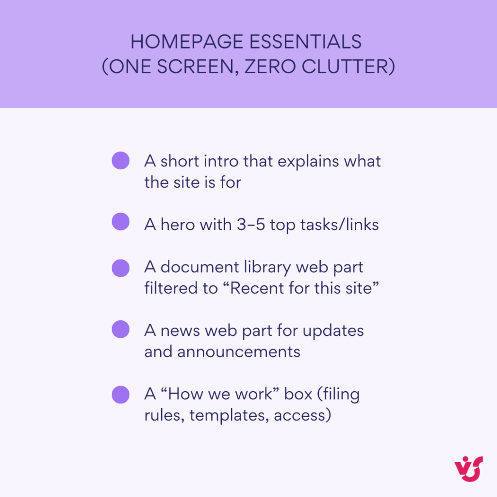 Homepage essentials  (one screen, zero clutter)