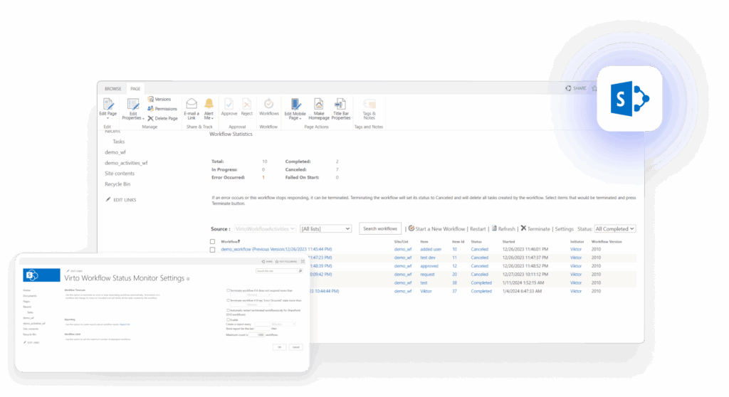 Virto Workflow Status Monitor Web Part