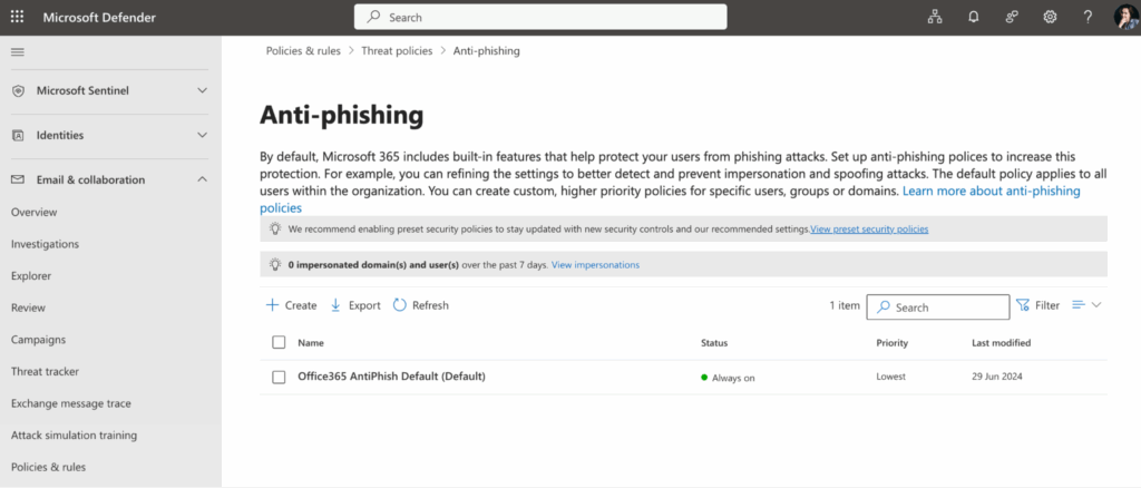 Anti-phishing in Microsoft Defender