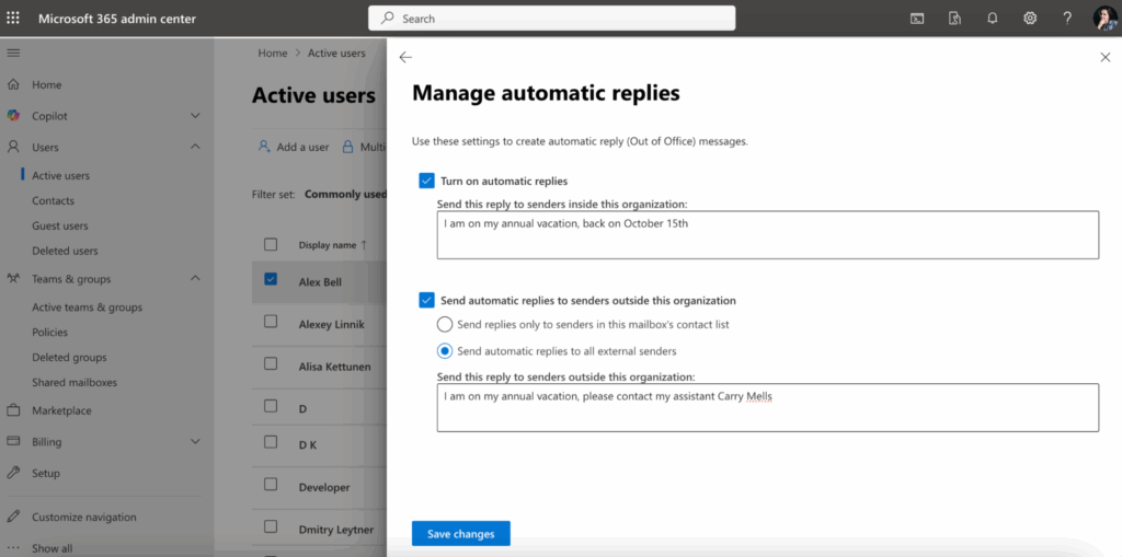 Automatic replies in Microsoft 365 admin center