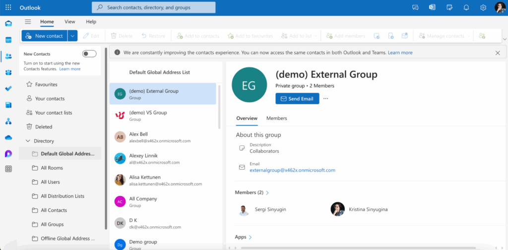 Default Global Address List in Outlook