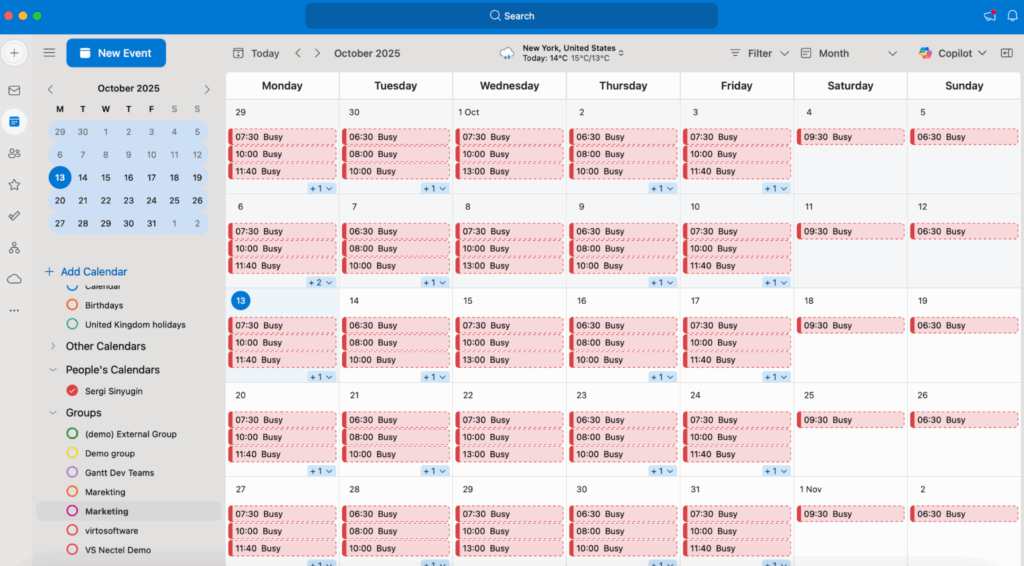 Group calendar in Outlook