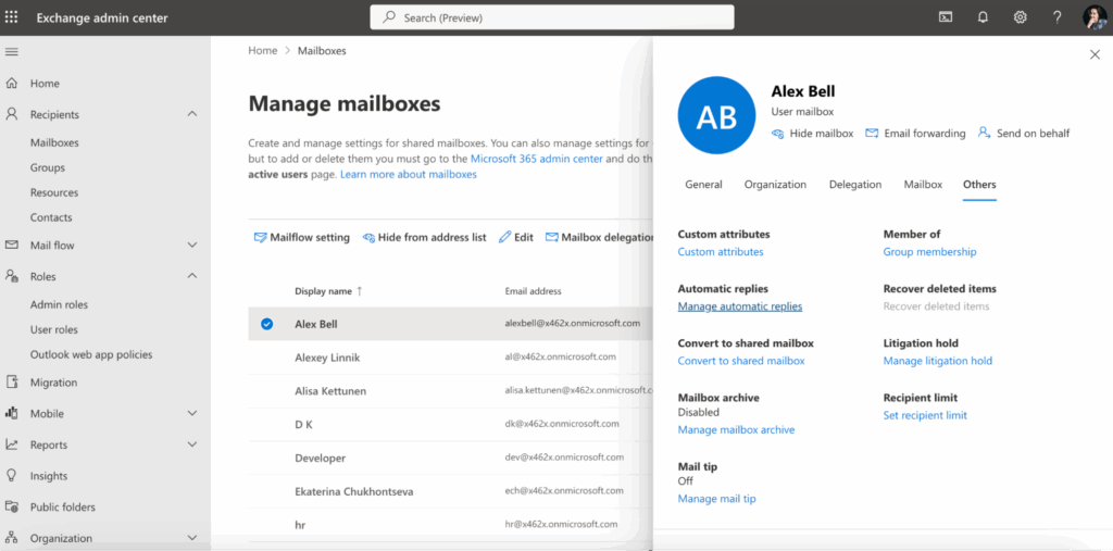 Managing automatic replies in Exchange admin center