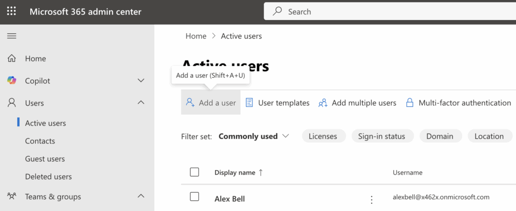 Microsoft 365 Admin Center - Active user settings