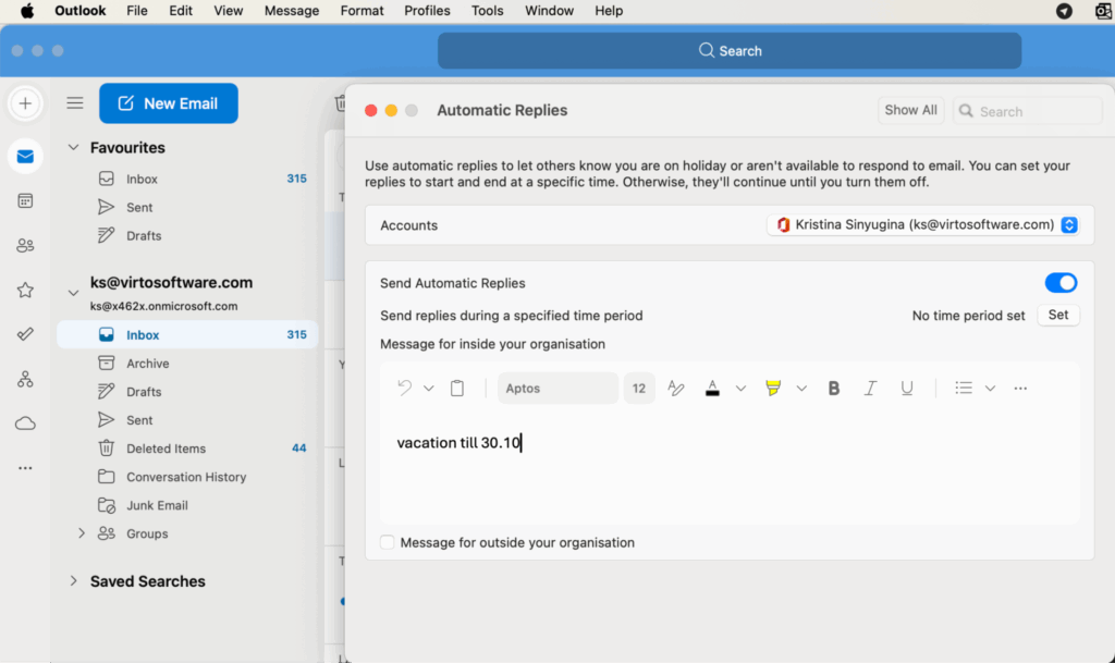 Setting Automatic replies in Outlook