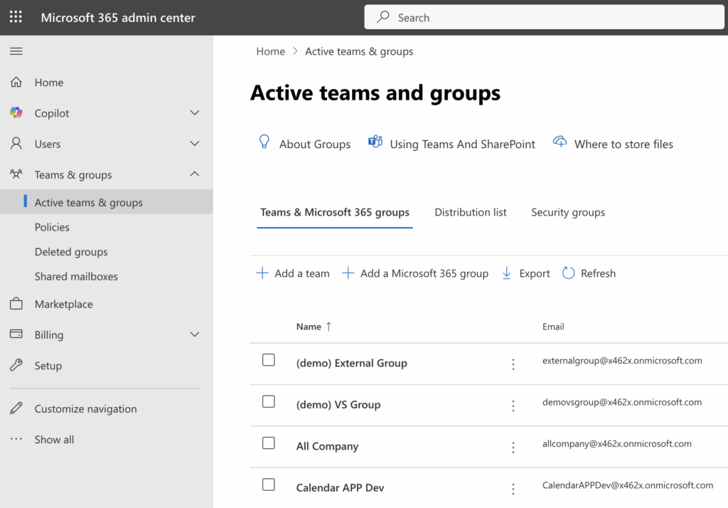 Teams and groups in M365 admin center