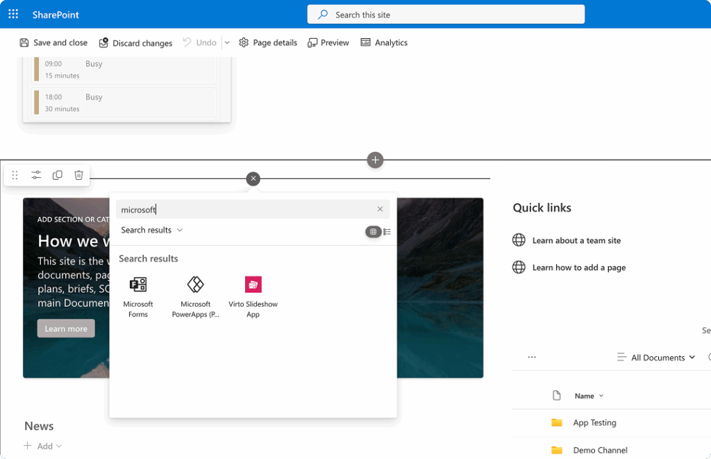Adding a Microsoft Forms web part