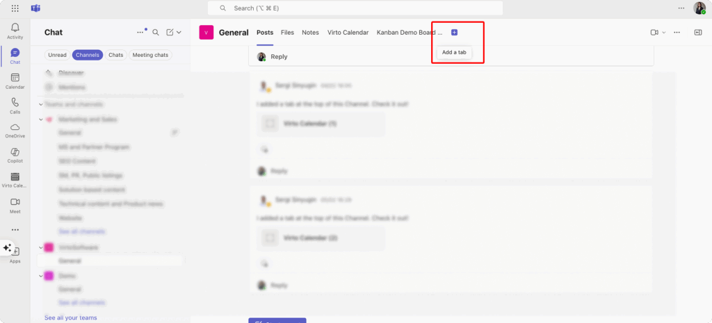 Adding a channel tab