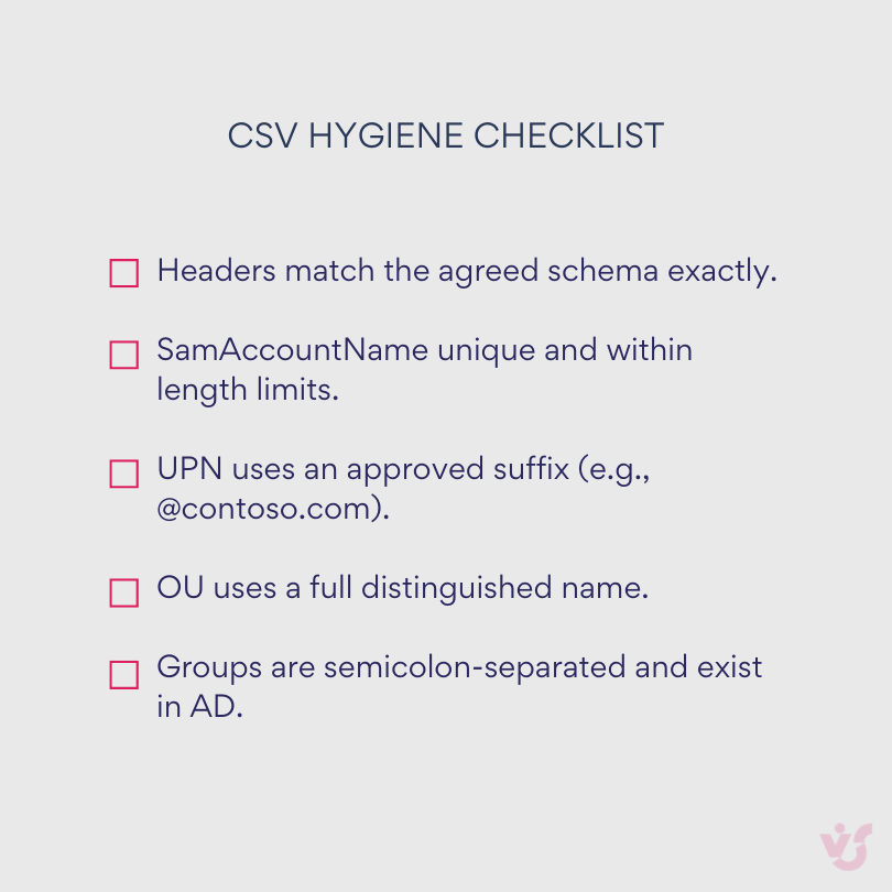 CSV hygiene checklist