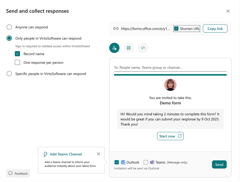 Copying the link to Microsoft Form