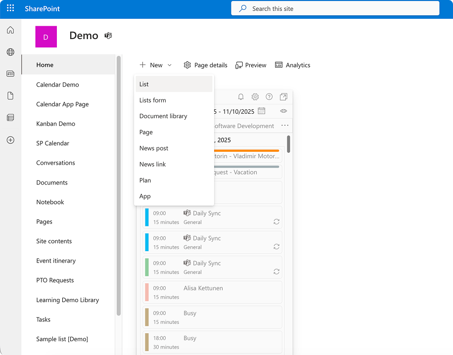Creating a list on SharePoint site