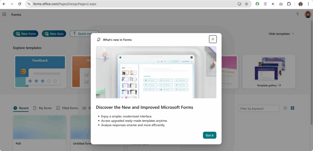 Navigating to Microsoft Forms