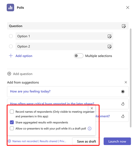Navigating to the visibility settings when creating your poll in a meeting