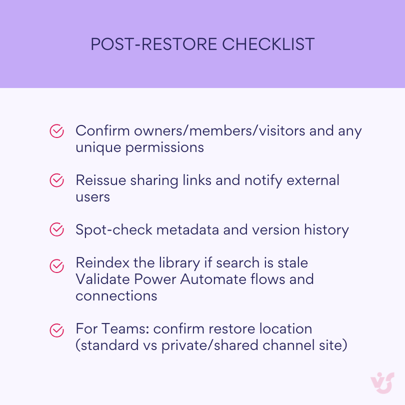 Post-restore checklist