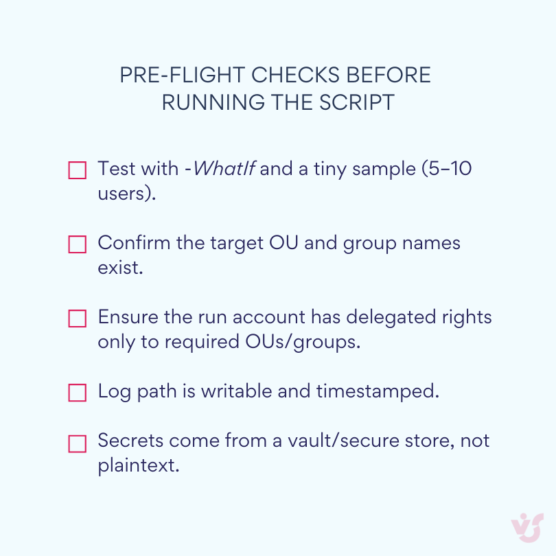 Pre-flight checks before running the script